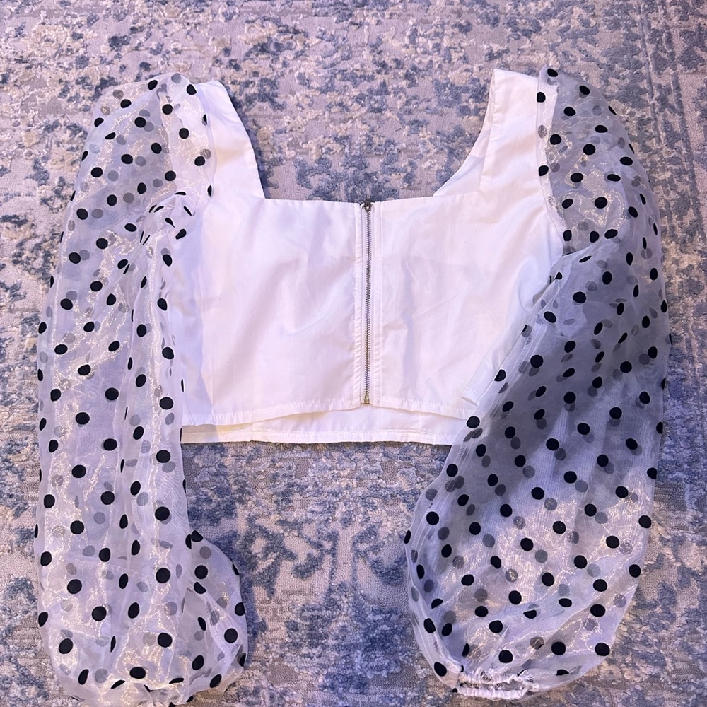 White Polka Dot Sheer Sleeve Top